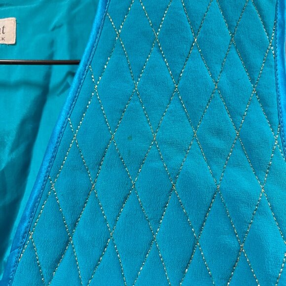 Vintage Jean Clément 100% Silk Quilted Vest Turquoise - Picture 9 of 9